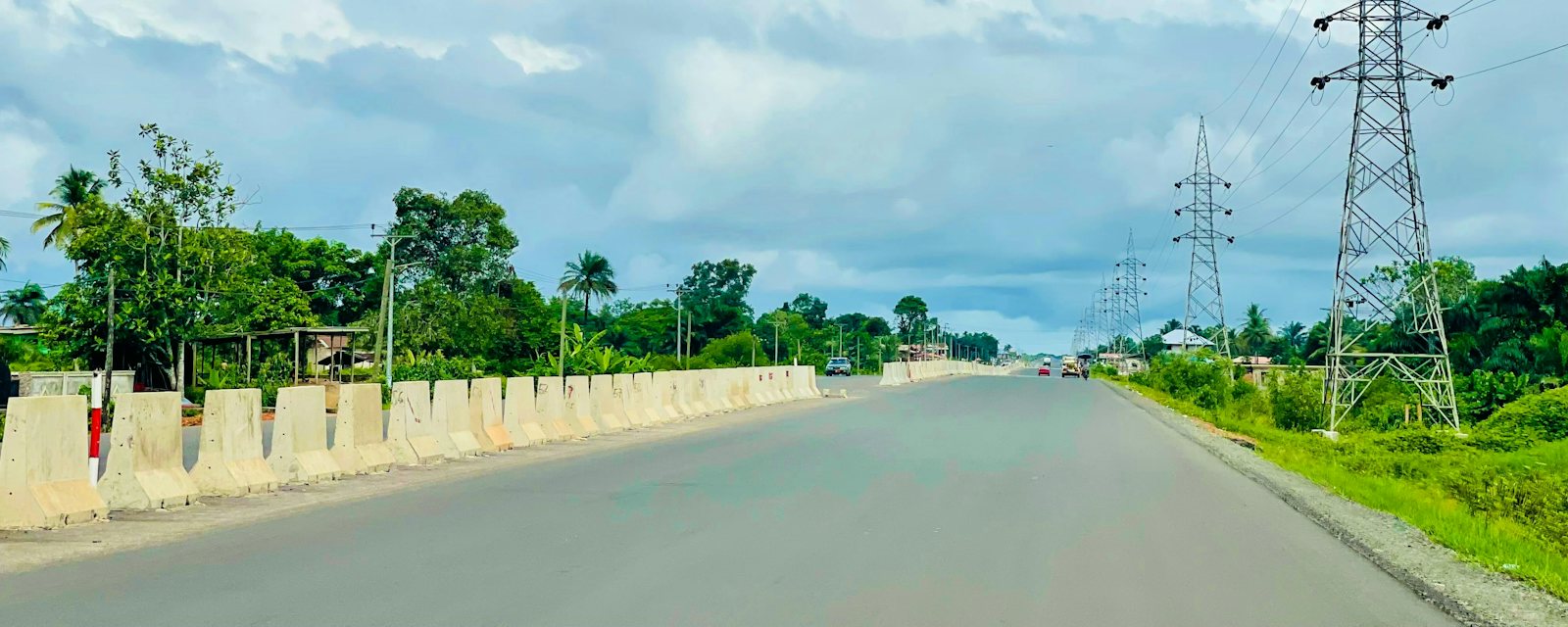 Power lines along the road to Roberts International Airport in Harbel, Liberia